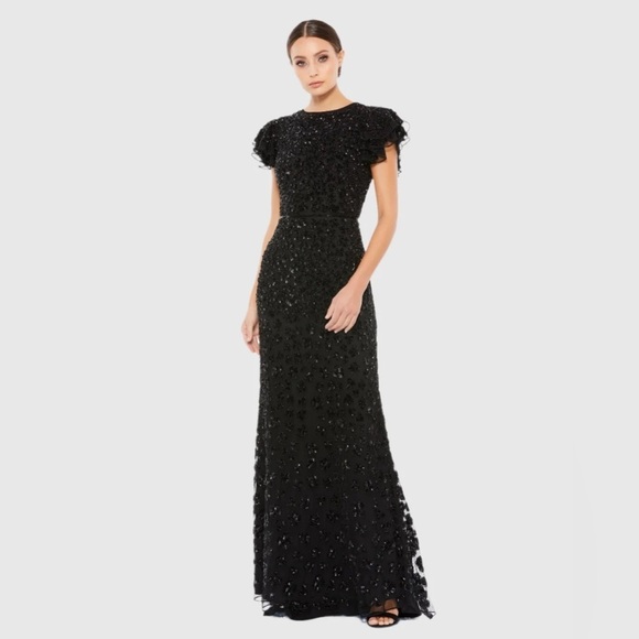 Mac Duggal 10748 NWOT HIGH NECK FLUTTER CAP SLEEVE GOWN - Picture 1 of 7